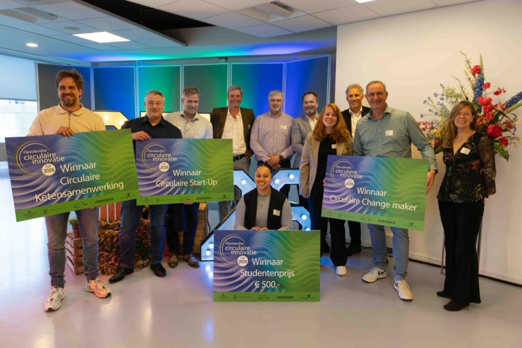 Winnaars van de Flevolandse Circulaire Innovatietop 2026, waaronder BEEP als winnaar Circulaire Start-Up